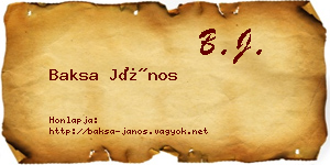 Baksa János névjegykártya